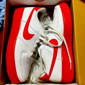 Red and white Air Force 1s